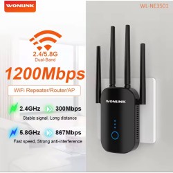 WONLINK WiFi zesilovač AC1200 Mbps opakovač WiFi výkonný bezdrátový zesilovač signálu 5 GHz a 2,4