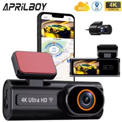 Acceo Dash Cam Wifi GPS Mini Car DVR Přední 4K a zadní 1080P Duální objektiv Černá skříňka Pokojová kamera Noční vidění 24H Parkovací monitor