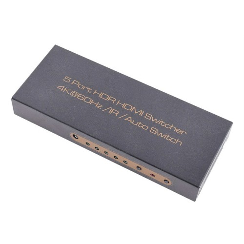 5portový HDR HDMI přepínač, 5 HDMI vstupů, přepínač na 1 HDMI výstup, podpora 4K@60Hz UHD, HDCP 2.2, HDMI 2.0, Metal House